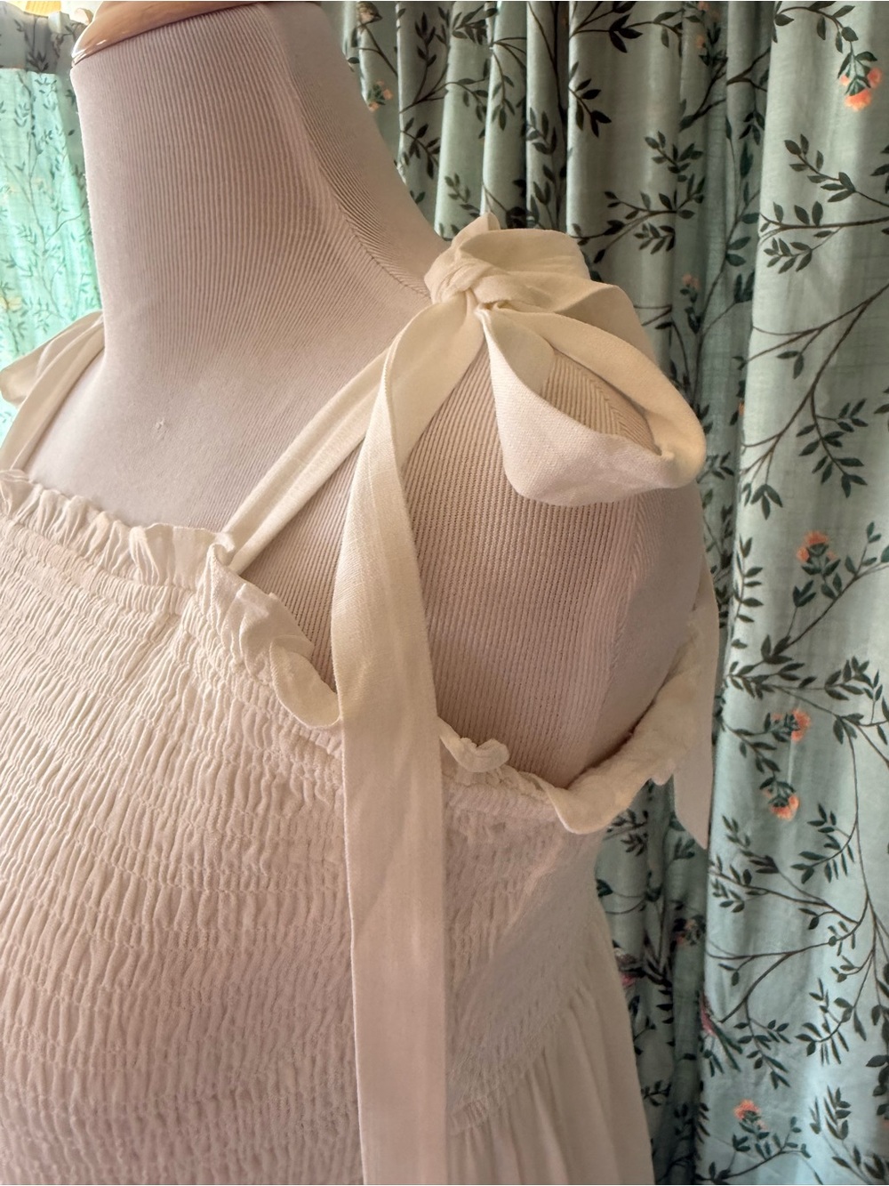 Modcloth Cream Tie-Shoulder Smocked Chemise